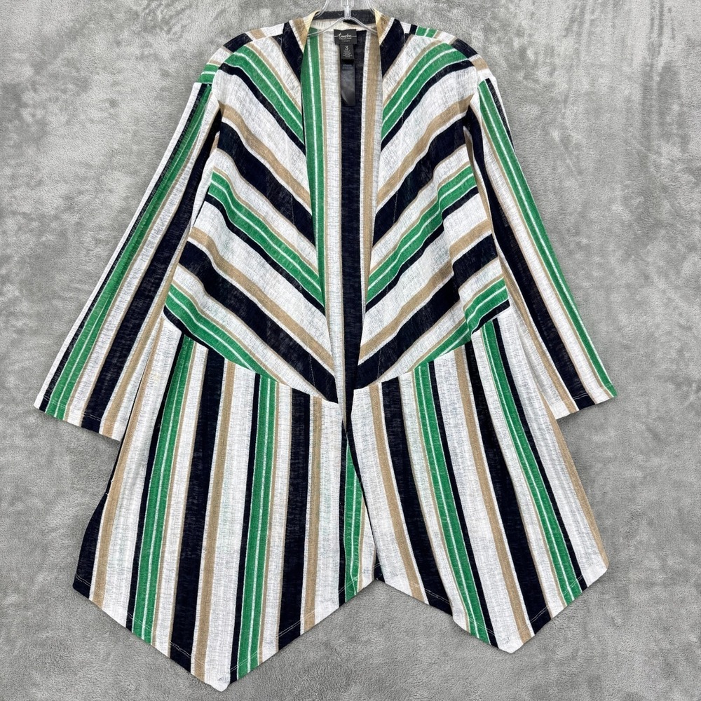 Chicos Sweater 3 US XL Striped Cardigan Nautical Travelers Kelly Green Casual